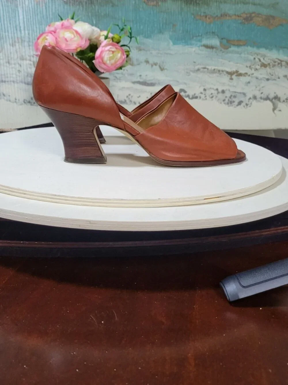 Nine West Brown Leather Cut-Out Pumps [Item #SP12]